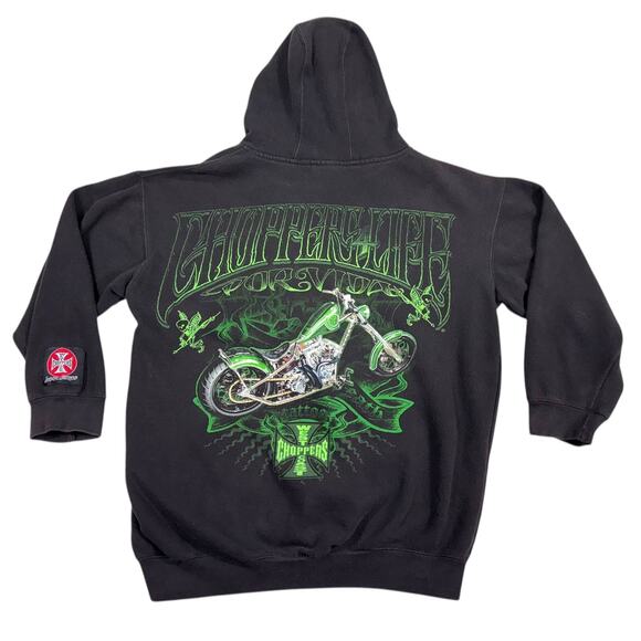 Vintage West Coast Choppers Hoodie Men's Medium M RARE GREEN FLAMES - Picture 1 of 6
